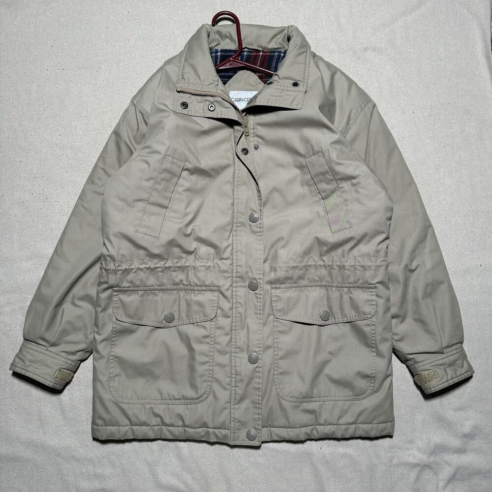Cabin Creek Barn Field Jacket Beige Flannel Lined Pockets Full Zip Womens Small